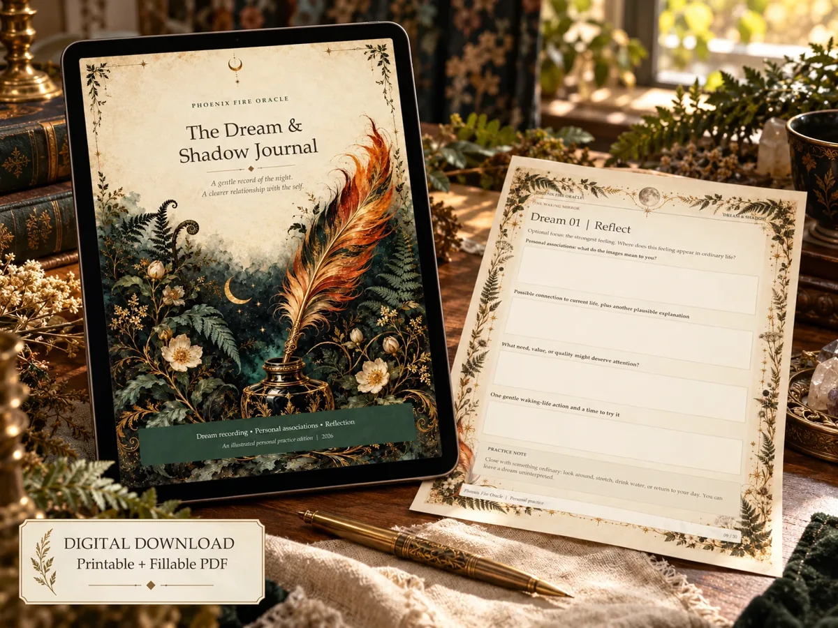 The Dream & Shadow Journal with its botanical cover and page preview