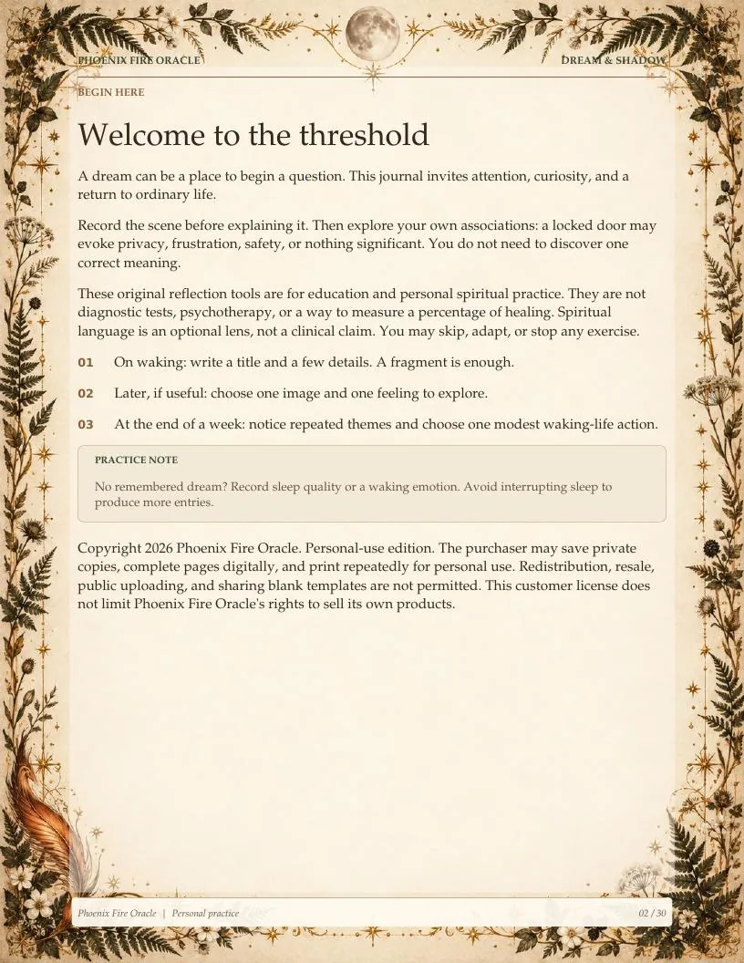Dream journal guidance page
