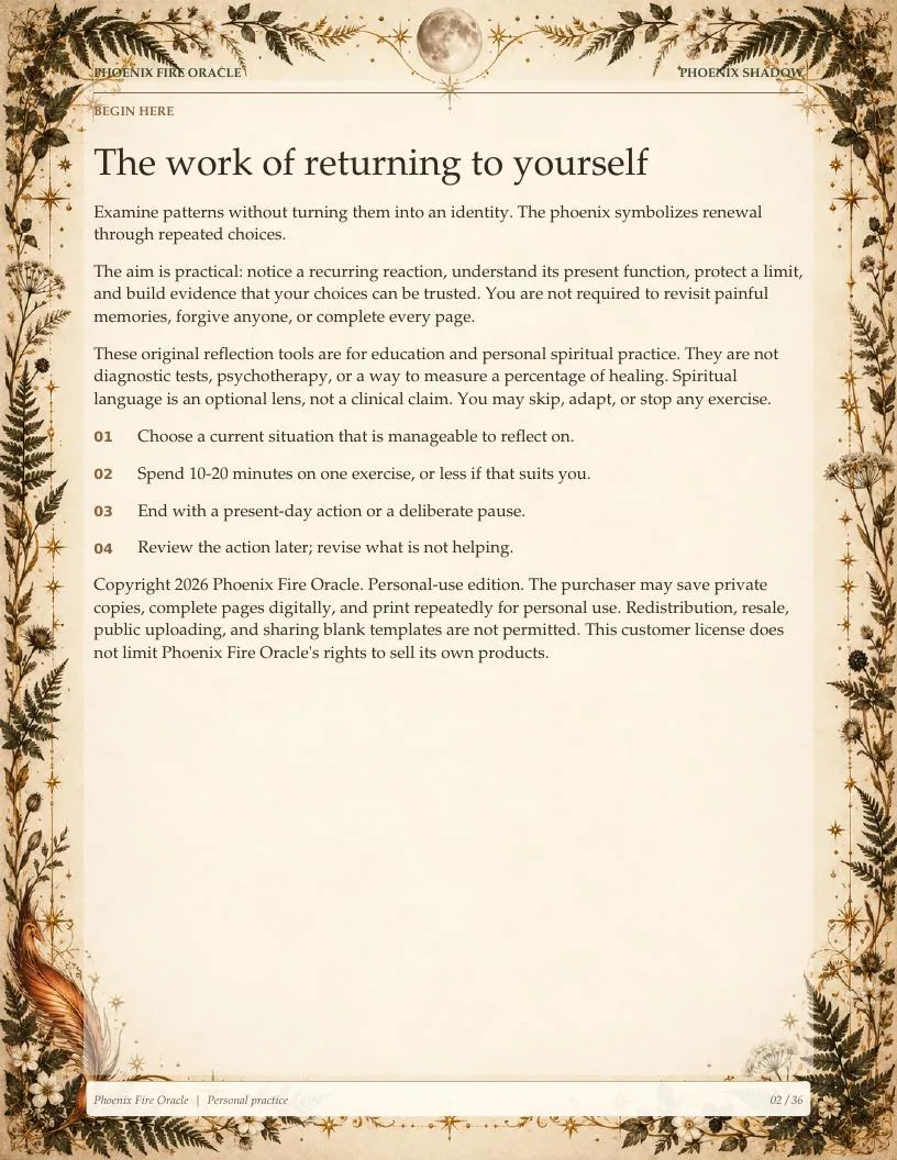Phoenix Shadow Workbook guidance page