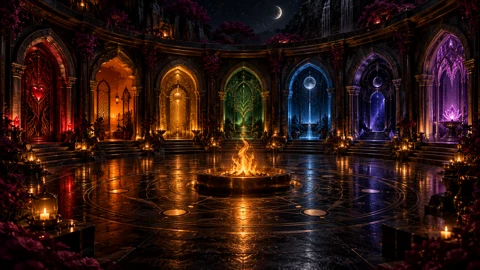 The private Sacred Temple inner courtyard with seven distinct alignment chambers